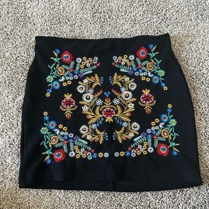 Black Embroidered Mini Skirt